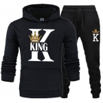 Moteri&scaron;ki ilgomis rankovėmis mėgėjai Pora KING QUEEN Print Hoodie Kostiumai Dviejų dalių gobtuvas ir kelnės Moteri&scaron;ki džemperio komplektai Klasikinė madinga sportinė apranga