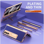 Padengtas odinis dėklas, skirtas Samsung Galaxy Z Fold 6 4 3 2 5 360 Visi&scaron;kai apsaugotas grūdinto stiklo atramos telefono dangtelis For Samsung Z Fold 2 mėlyna