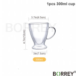 BORREY Dvigubo sienelių stiklinis puodelis Auk&scaron;tas borosilikatinis kar&scaron;čiui atsparus Arbata Pienas Citrinų sultys Kava Vandens puodelis Gerkliukas Puodelis Kapučino Latė 300ml cup(1pcs)