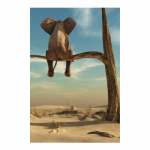 Įdomus menas Dramblys, sėdintis ant medžio drobės, tapyba siena Menas gyvūnų nuotraukos &Scaron;iaurės &scaron;alių plakatai ir 21cm&times;30cm NoFrame