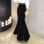 Moteri&scaron;kas Moteri&scaron;kas Velvet Fishtail Mermaid sijonas Ilgas Maxi Bodycon Black Vintage XL juoda