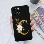 Apple iPhone 13 14 15 Pro Max X XS XR SE telefono dėklo dangtelis skystas mink&scaron;tas matinis silikonas, atsparus smūgiams, gėlių raidės iPhone korpuso buferiui iPhone 15 Pro