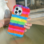 Winter Plush Rainbow dėklas, skirtas iPhone 15 14 13 12 11 Pro Max XR XS XS Max 7 8Plus SE 2020 apsaugos nuo kritimo dėklai iPhone 15 Plus raudona