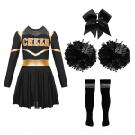 &bdquo;Cheer Leader&ldquo; Helovino kostiumas mergaitėms, suknelės ilgomis rankovėmis su &bdquo;pom poms&ldquo;, skirtas linksminti &scaron;okiams 5-6 Years juoda