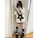 Harajuku Vintage Streetwear Megztinis Moteri&scaron;kas Korėjieti&scaron;kas mados Preppy Style Megztinis Megztiniai Megzti Megztinis Poros Drabužiai S juoda