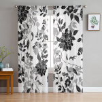 Juodos ir baltos gėlės permatomos užuolaidos Modernios marlės užuolaidos svetainei miegamajam Voiliūro siūlų užuolaidos 135W x 114H(cm)