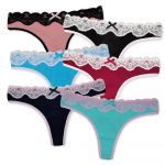 Moteri&scaron;kos medvilninės &bdquo;G-String&ldquo; nėriniuotos kelnaitės, apatinės kelnaitės, moteri&scaron;kos kelnaitės, seksualus apatinis trikotažas, intymios moteri&scaron;kos kelnaitės, žemo auk&scaron;čio 6 vnt. M