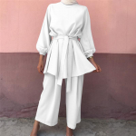 Musulmonų moterų Abaya komplektas Ilga palaidinė Vir&scaron;utinės kelnės Kaftan Suknelė Apranga Chalatai Kostiumas S balta