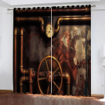 Steampunk stiliaus laikrodis Retro užuolaidų panelė Retro žaidimų užuolaida Svetainės bendrabučio dekoracija W50xH130(CM)x2PCS-Grommet Top