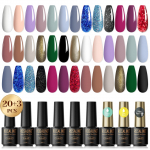 ROSALIND Black Glass Bottle 23vnt Gelinis nagų lakas Summer Glitter Series lakas Hibridinis gelinis lakas Ilgalaikis Base Top Coat Gelis set 19
