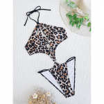 Leopardo ra&scaron;to i&scaron;kirptas halteris moteri&scaron;kas maudymosi kostiumėlis vienos dalies maudymosi kostiumėlis moteri&scaron;kas monokinis auk&scaron;tu kirpimu maudymosi kostiumėlis maudymuisi L leopardas
