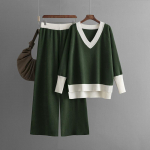 Tvirtas laisvalaikio mados mezgimo rinkinys moterims V formos i&scaron;kirpte, laisvas vir&scaron;us auk&scaron;tu juosmeniu tiesios plačios kelnės 2 dalių rinkinys Mink&scaron;tas stilingas kvėpuojantis megztinių rinkinys one size juoda