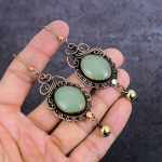 Natural Green Chalcedony Gemstone Copper Wire Wrap Jewelry Earring 3.55 p0p75