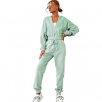 2 vnt./komplektas Moteri&scaron;kos paltinės kelnės, kostiumas su gobtuvu su užtrauktuku ilgomis rankovėmis, trumpas vir&scaron;us, elastingas apvadas ir juosmuo su kulk&scaron;nies juostele, ki&scaron;enės kelnės, žieminis kasdienis dėvėjimas sportinis kostiumas XL žalia