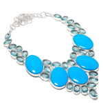 Natural Arizona Turquoise, Topaz 925 Sterling Silver Jewelry Necklace 18 v5c94