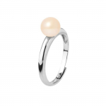 PERLINEA - Bague Jonc V&eacute;ritable Perle de Culture d'Eau Douce Bouton 6-7 mm - Rose Naturel - Argent 925 Milli&egrave;mes - Bijou Femme