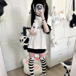 Kawaii Sweet Patchwork mar&scaron;kinėliai Moteri&scaron;ki Japonijos mada Y2k Harajuku Mielas katinas Animacinių filmų spausdinimas Laisvi mar&scaron;kinėliai Vir&scaron;ūnės mink&scaron;tos grotelės L balta