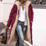 Moteri&scaron;ki 2024 m. žiemos mados drabužiai, dideli &scaron;ilti flisiniai ilgi paltai, dėvimi vilna į abi puses, &scaron;varkas S vyno raudonos spalvos