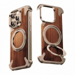 iPhone 16 15 14 Pro Max dėklas, 360&deg; besisukantis žiedinis stovas, magnetinis, &bdquo;MagSafe&ldquo; rie&scaron;utmedžio, metalo lydinio karkasas, apsauginis dangtelis For iphone14 Pro Max