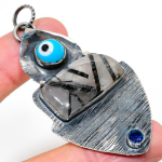 Black Rutile, Evil Eye 925 Sterling Silver Jewelry Pendant 2.88 l9u67