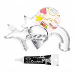 4 D&eacute;coupoirs &agrave; biscuits Licorne + Stylo de gla&ccedil;age noir