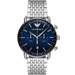 Emporio Armani AR11238 Aviator Chronograph Kvarcinis Mėlyno Ciferblato Vyri&scaron;kas Laikrodis 43 sidabras