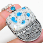 K2 Blue Azurite, Blue Topaz 925 Sterling Silver Jewelry Pendant 2.52 n3r45