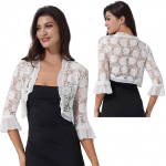 Moteri&scaron;ki nėriniai su puse rankovių bolero, gūžčioja pečiais, eleganti&scaron;ki raukiniai, atviri priekiniai megztiniai, vestuvinių vakarėlių suknelės aksesuarai L