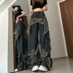 Amerikieti&scaron;ki Vintage skalbti penkiakampės žvaigždės su praardytais kra&scaron;tais džinsai moterims High Street Ni&scaron;iniai Oversized tiesaus kirpimo ilgi kelnės 3XL
