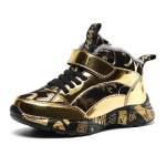 Auk&scaron;takulniai pliu&scaron;iniai žieminiai sportbačiai berniukams, prabangūs auksiniai blizgučiai, dizainerio sportbačiai vaikams, patogūs odiniai vaiki&scaron;ki sportiniai batai 37