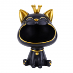 Besijuokiančios katės statulos derva Lucky Cat statulos dekoracija Kūrybi&scaron;ka besijuokiančios katės raktų dėžutė Mieli darbalaukio laikymo priedai juoda