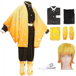 Anime Demon Slayer Agatsuma Zenitsu Cosplay Kostiumas Animacinis Kimetsu No Yaiba Zenitsu Kostiumas Sutis Perukai Helovynas Vaikams Suaugusiems XXL&Cos