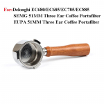 51 mm plikas kavos portafiltras Delonghi EC680/EC685/EC785/EC885 kavos aparatams, nerūdijančio plieno kavos rankena su 1/2/4 puodelių krep&scaron;eliu with 2 cup basket gray