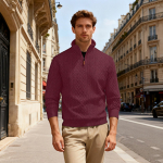 Vyri&scaron;kas laisvas vienspalvis laisvalaikio sportinis džemperis su stovinčia apykakle, užtrauktuku ir ilgomis rankovėmis, tekstūruotas S