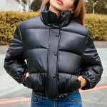 Žieminis paltas Moteri&scaron;ka striukė Rudeninė Stora &Scaron;ilta Trumpa PU Oda Eleganti&scaron;kas Puffer Parkas Streetwear Crop Bubble Vir&scaron;utiniai drabužiai M juoda