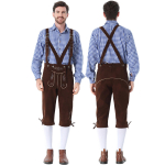 Vyrų voki&scaron;kas Bavarijos Oktoberfest kostiumų rinkinys Ilgomis rankovėmis languoti mar&scaron;kiniai su petne&scaron;omis kelnės, 2 dalių apranga XL gray