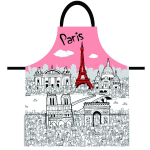 Les Tr&eacute;sors De Lily [Q8314] - Tablier cr&eacute;ateur 'Paris' rose blanc - 79x70 cm