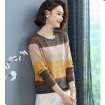 Megztas ilgomis rankovėmis moteri&scaron;kas megztinis vir&scaron;utinis laisvas apvaliu kaklu 2023 megztinis moterims apatinis mar&scaron;kinėlis One Size geltona