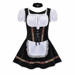 Moteri&scaron;kas &bdquo;Oktoberfest&ldquo; kostiumas Vokietijos Bavarijos &bdquo;Dirndl&ldquo; alaus tarnaitė puo&scaron;ni suknelė S-4XL 3XL juoda