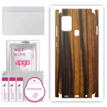 apgo Protective Skin Sticker for the back+sides compatible with Samsung Galaxy A21s, Full Wrap Film, Foil, Vinyl - Pattern Tigerwood