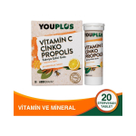 Youplus Vitaminas C, Cinkas, Propolis 20 putojančių tablečių
