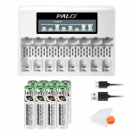 PALO nauja įkraunama baterija AA/AAA 1.5V ličio jonų 3500mWh/1300mWh su įkrovimo indikatoriaus lempute 1Charger+8AAA