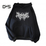 Rudens žiemos unisex džemperis sutraukiamas virvelė Elastinis rankogalis Thorn Print Thick Fleece Patch Pocket Laisvos ilgomis rankovėmis megztinis &scaron;iltas vir&scaron;us S juoda