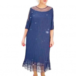 Moteri&scaron;ka suknelė su puse rankovių O kaklu Dviejų sluoksnių tinklinio audinio raukiniai plius dydžio vientisos spalvos laisvai iki blauzdos vidurio ilgio dryžuota mink&scaron;ta moteri&scaron;ka pavasario vasara midi L rožinė