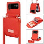 Piniginė Crossbody Virvelė Telefono Dėklas Samsung Galaxy Z Flip 6 Z Flip 5 4 3 Flip4 Flip3 Piniginė Organ Kortelių Lizdas Laikiklis PU Odinis Vir&scaron;elis For Galaxy Z Flip 3 rožinio aukso spalvos