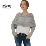 Megztas kabelio apvyniojamas &scaron;alikas su rankovėmis Mink&scaron;tas bohemi&scaron;ko stiliaus skara skara tu&scaron;čiavidurio nerto ra&scaron;to kryžminio apvyniojimo skara megztinio įvynioklis &scaron;viesiai pilka spalva