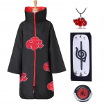 4vnt Anime Naruto Akatsuki Uchiha Itachi Cosplay kostiumas apsiaustas chalatas Ninja apsiausto rinkinys žiedas galvos juosta Helovinas XXXL