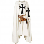 Vyri&scaron;kas viduramžių riterio kryžiuočio tamplieriaus juodasis Helovino kostiumas su gobtuvu, apsiaustas chalatas Cosplay Renaissance S-6XL 6XL balta