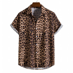 3D spausdinti leopardo mar&scaron;kiniai vyrams, kasdieniai, madingi, vasariniai, trumpomis rankovėmis, havajieti&scaron;ki paplūdimio mar&scaron;kiniai, individualūs, atlapais, aloha sagomis užsegama palaidinė L
