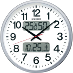 Seiko Laikrodis Sieninis Laikrodis Biuro Tipo Radijo Bangomis Analoginis Didelis Kalendorius Temperatūros Drėgmės Rodymas Sidabrinis Metalikas KX237S